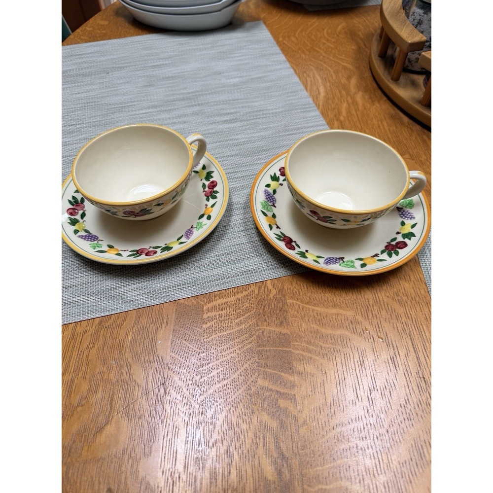 Pair Vintage Franciscan Small Fruit Tea Cups & Saucers Excellent